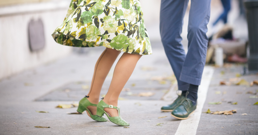 Feet of a pair of swing dancers dancing